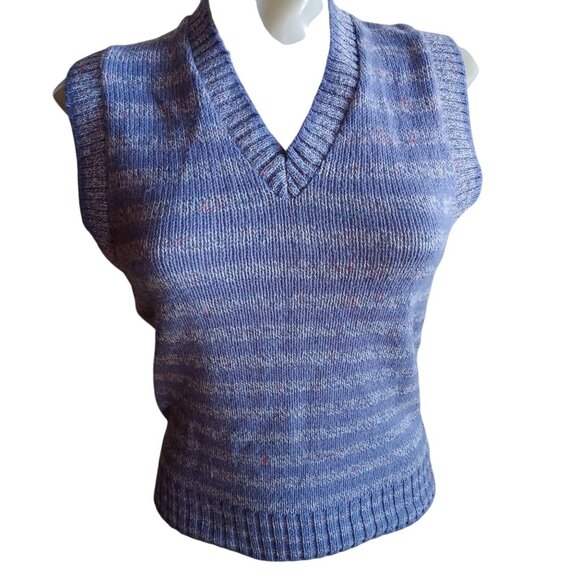 Vintage Medium 70's Teasers Blue Knitted Sleeveless Sweater Vest V-Neck Womens - Picture 3 of 6